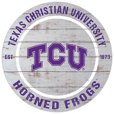 White TCU Horned Frogs 20'' x 20'' Indoor/Outdoor Weathered Circle Sign