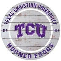 White TCU Horned Frogs 20'' x 20'' Indoor/Outdoor Weathered Circle Sign
