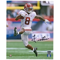 John Metchie Alabama Crimson Tide Autographed 8" x 10" White High Stepping Photograph