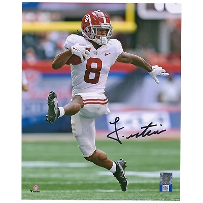 John Metchie Alabama Crimson Tide Autographed 8" x 10" White High Stepping Photograph