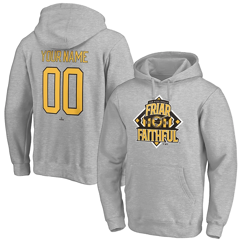 Men's Heathered Gray San Diego Padres Hometown Legend Personalized Name & Number Pullover Hoodie