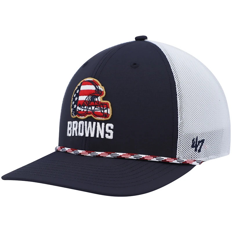 Men's '47 Navy/White Cleveland Browns Flag Fill Trucker Adjustable Hat