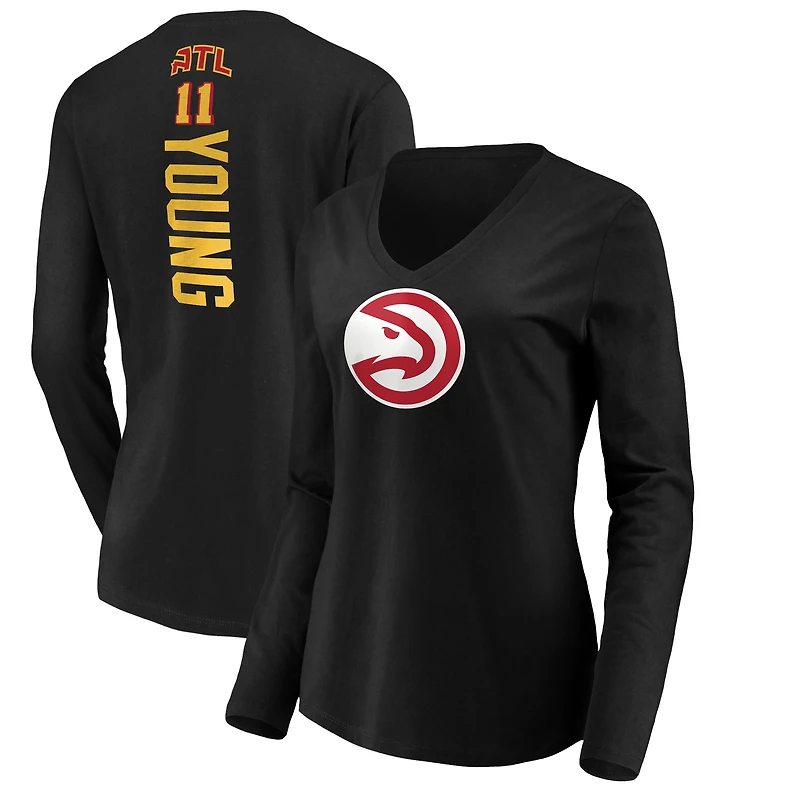 Women's Trae Young Black Atlanta Hawks Playmaker Name & Number V-Neck Long Sleeve T-Shirt