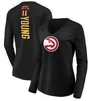 Women's Trae Young Black Atlanta Hawks Playmaker Name & Number V-Neck Long Sleeve T-Shirt