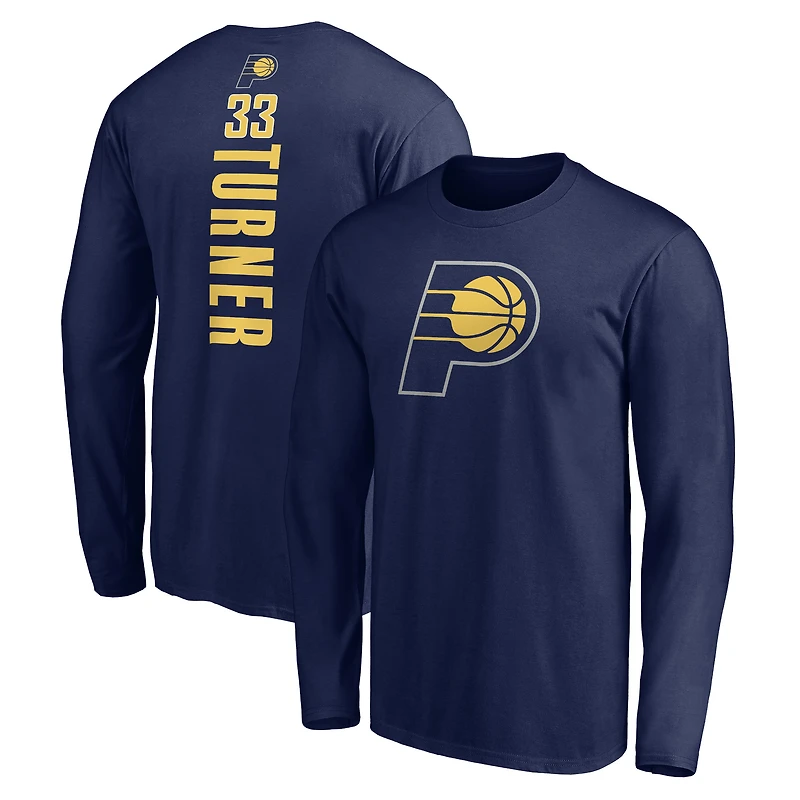 Men's Myles Turner Navy Indiana Pacers Playmaker Name & Number Long Sleeve T-Shirt