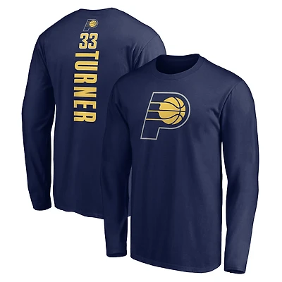 Men's Myles Turner Navy Indiana Pacers Playmaker Name & Number Long Sleeve T-Shirt