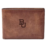 Men's Fossil Brown Baylor Bears Leather Derrick Front Pocket Bi-Fold Wallet