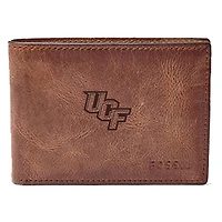 Men's Fossil Brown UCF Knights Leather Derrick Front Pocket Bi-Fold Wallet