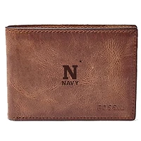 Men's Fossil Brown Navy Midshipmen Leather Derrick Front Pocket Bi-Fold Wallet