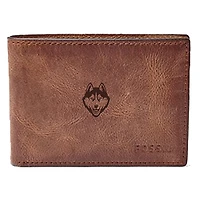 Men's Fossil Brown UConn Huskies Leather Derrick Front Pocket Bi-Fold Wallet