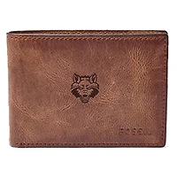 Men's Fossil Brown Arkansas State Red Wolves Leather Derrick Front Pocket Bi-Fold Wallet