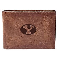 Men's Fossil Brown BYU Cougars Leather Derrick Front Pocket Bi-Fold Wallet