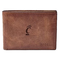 Men's Fossil Brown Cincinnati Bearcats Leather Derrick Front Pocket Bi-Fold Wallet