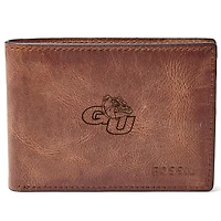 Men's Fossil Brown Gonzaga Bulldogs Leather Derrick Front Pocket Bi-Fold Wallet