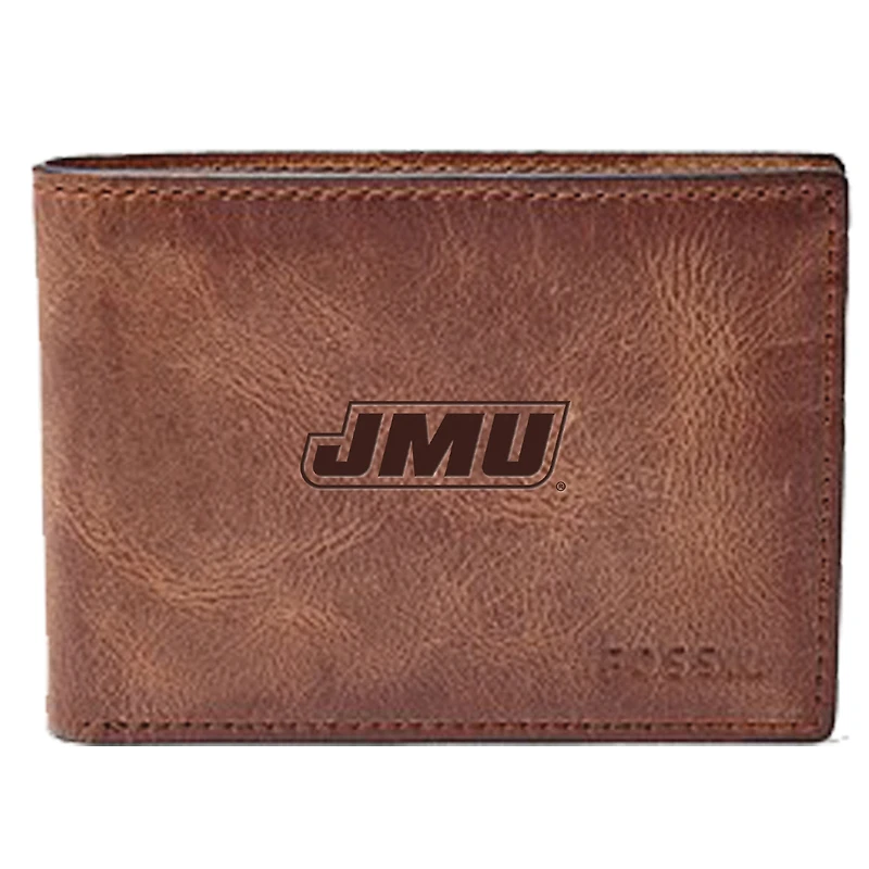 Men's Fossil Brown James Madison Dukes Leather Derrick Front Pocket Bi-Fold Wallet