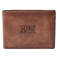 Men's Fossil Brown Louisiana Ragin' Cajuns Leather Derrick Front Pocket Bi-Fold Wallet