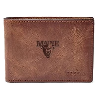 Men's Fossil Brown Maine Black Bears Leather Derrick Front Pocket Bi-Fold Wallet