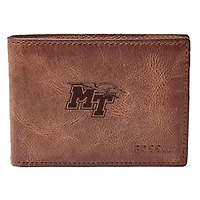 Men's Fossil Brown MTSU Blue Raiders Leather Derrick Front Pocket Bi-Fold Wallet