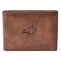 Men's Fossil Brown Montana State Bobcats Leather Derrick Front Pocket Bi-Fold Wallet
