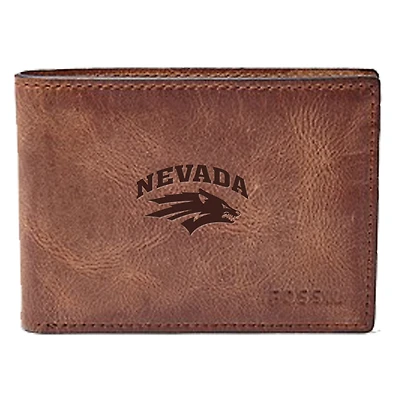 Men's Fossil Brown Nevada Wolf Pack Leather Derrick Front Pocket Bi-Fold Wallet