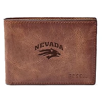Men's Fossil Brown Nevada Wolf Pack Leather Derrick Front Pocket Bi-Fold Wallet
