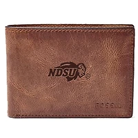 Men's Fossil Brown NDSU Bison Leather Derrick Front Pocket Bi-Fold Wallet