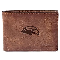 Men's Fossil Brown Southern Miss Golden Eagles Leather Derrick Front Pocket Bi-Fold Wallet
