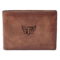 Men's Fossil Brown Tennessee Tech Golden Eagles Leather Derrick Front Pocket Bi-Fold Wallet
