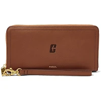 Women's Fossil Brown Charlotte 49ers Leather Logan RFID Zip Around Clutch