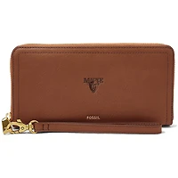 Women's Fossil Brown Maine Black Bears Leather Logan RFID Zip Around Clutch