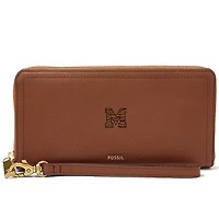 Women's Fossil Brown Memphis Tigers Leather Logan RFID Zip Around Clutch