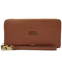 Women's Fossil Brown North Dakota Leather Logan RFID Zip Around Clutch