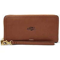 Women's Fossil Brown NDSU Bison Leather Logan RFID Zip Around Clutch