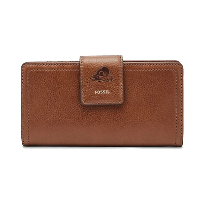 Women's Fossil Brown Delaware Fightin' Blue Hens Leather Logan RFID Tab Clutch