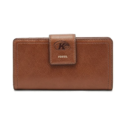 Women's Fossil Brown Kent State Golden Flashes Leather Logan RFID Tab Clutch