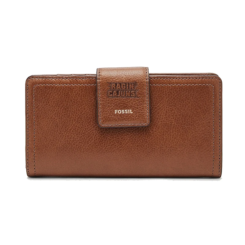 Women's Fossil Brown Louisiana Ragin' Cajuns Leather Logan RFID Tab Clutch