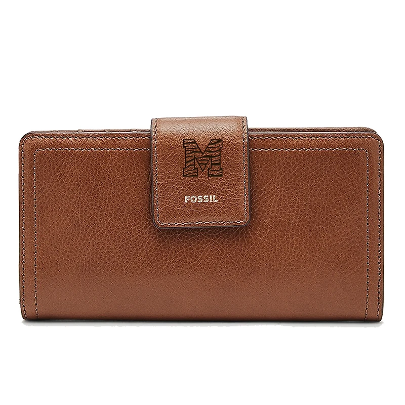 Women's Fossil Brown Memphis Tigers Leather Logan RFID Tab Clutch