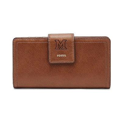 Women's Fossil Brown Miami University RedHawks Leather Logan RFID Tab Clutch