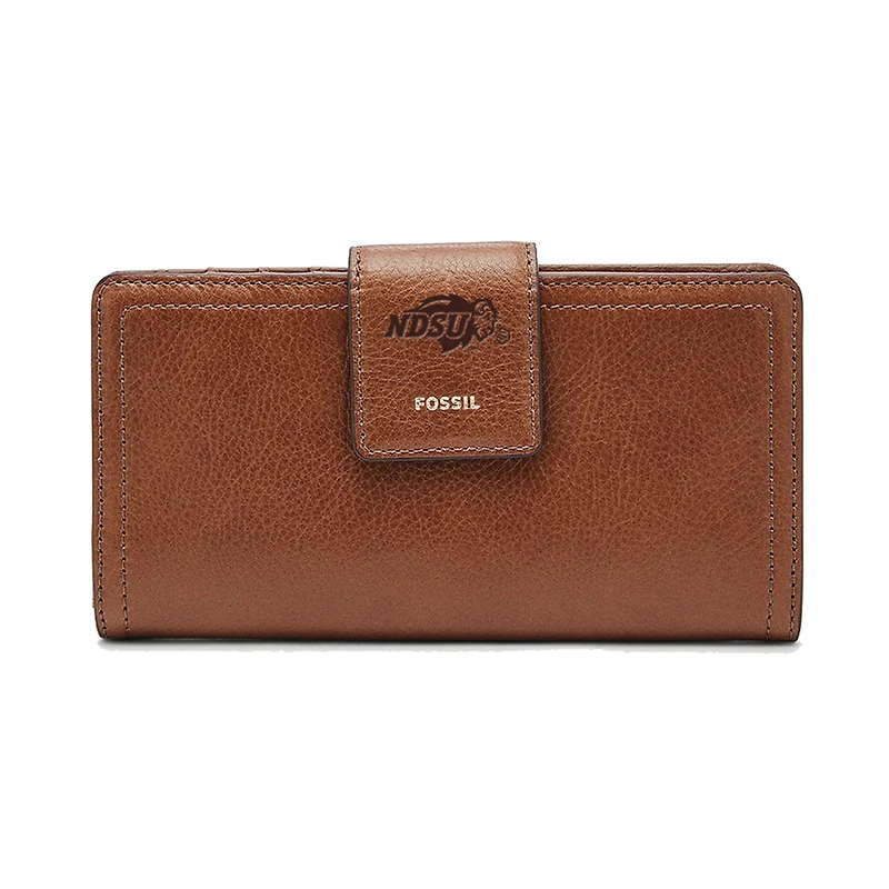 Women's Fossil Brown NDSU Bison Leather Logan RFID Tab Clutch