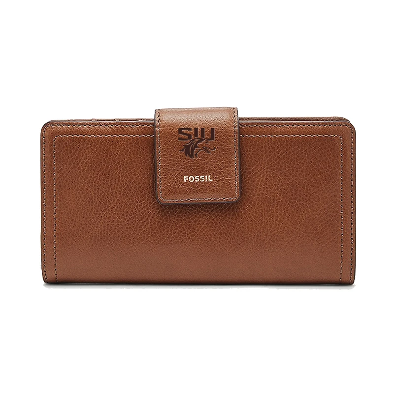 Women's Fossil Brown Southern Illinois Salukis Leather Logan RFID Tab Clutch