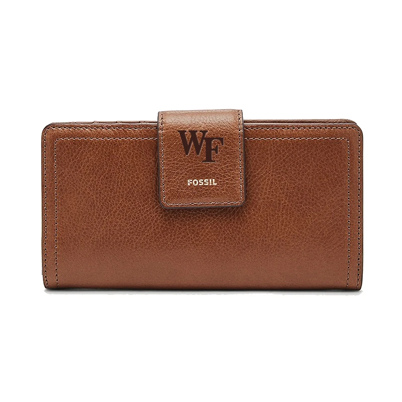 Women's Fossil Brown Wake Forest Demon Deacons Leather Logan RFID Tab Clutch