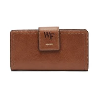 Women's Fossil Brown Wake Forest Demon Deacons Leather Logan RFID Tab Clutch