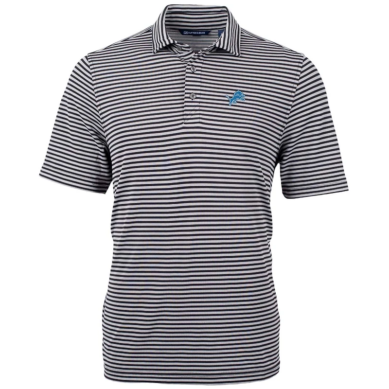 Men's Cutter & Buck Black Detroit Lions Big & Tall Virtue Eco Pique Stripe Recycled Polo
