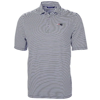 Men's Cutter & Buck Navy New England Patriots Big & Tall Virtue Eco Pique Stripe Recycled Polo