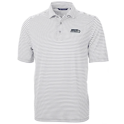 Men's Cutter & Buck White Seattle Seahawks Big & Tall Virtue Eco Pique Stripe Recycled Polo
