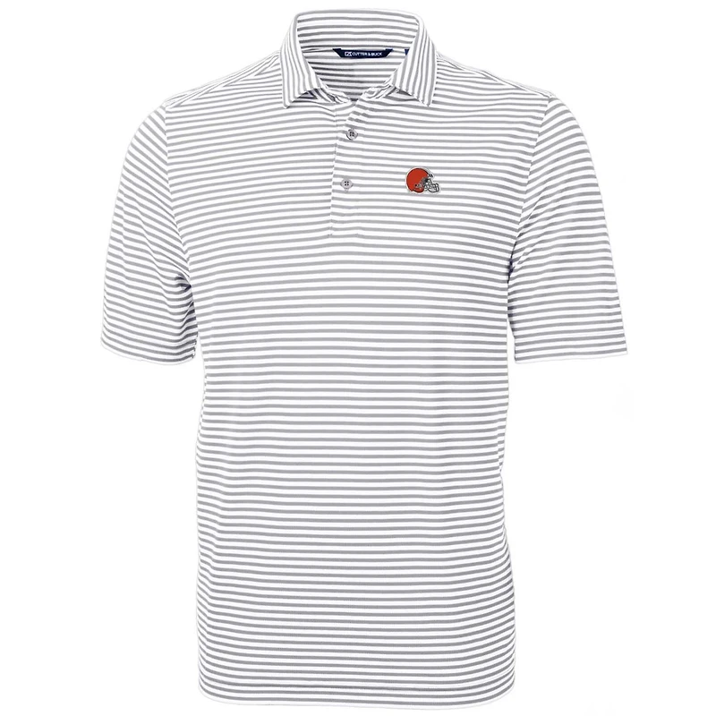 Men's Cutter & Buck White Cleveland Browns Big & Tall Virtue Eco Pique Stripe Recycled Polo