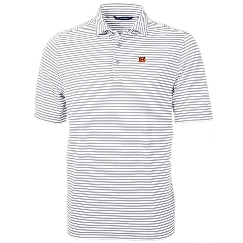 Men's Cutter & Buck White Cincinnati Bengals Big & Tall Virtue Eco Pique Stripe Recycled Polo