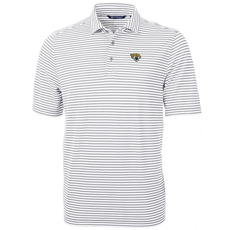 Men's Cutter & Buck White Jacksonville Jaguars Big & Tall Virtue Eco Pique Stripe Recycled Polo