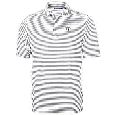 Men's Cutter & Buck White Jacksonville Jaguars Big & Tall Virtue Eco Pique Stripe Recycled Polo