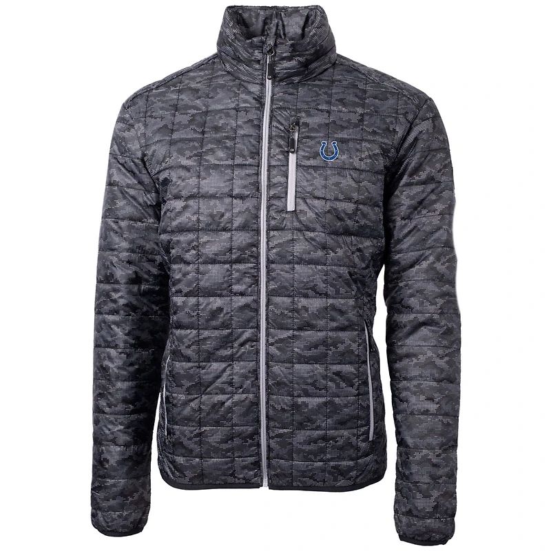 Men's Cutter & Buck Black Indianapolis Colts Rainier Printed Full-Zip Puffer Jacket
